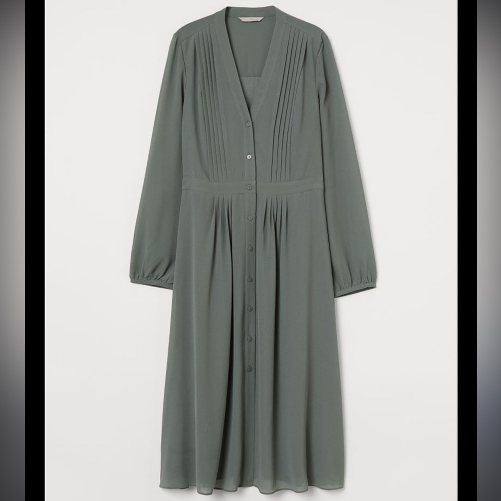 H&M Pin Tuck Detail Dress Grey Green S